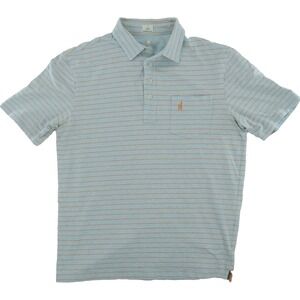 johnnie-O Hangin Out Polo Shirt‎ Mens Medium Blue Orange Striped Cotton/Spandex